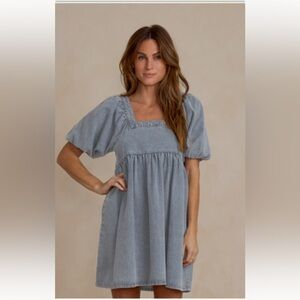 Rylee + Cru Gretta Babydoll Denim Puff Sleeve Dress